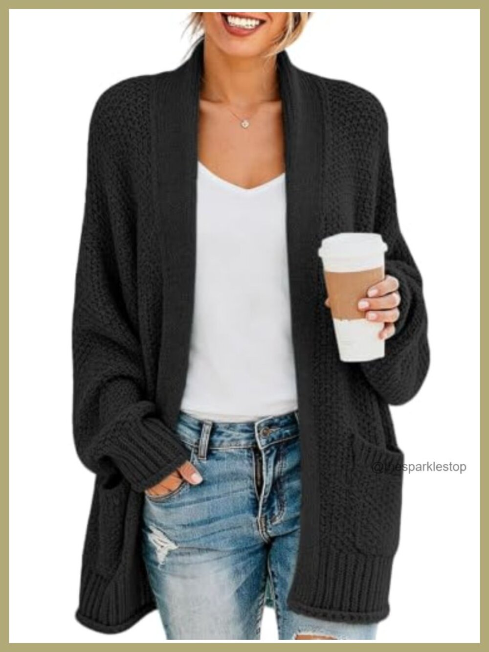 Womens Open Front Cardigan Chunky Long Sleeve Loose Fit Sweater Coat with